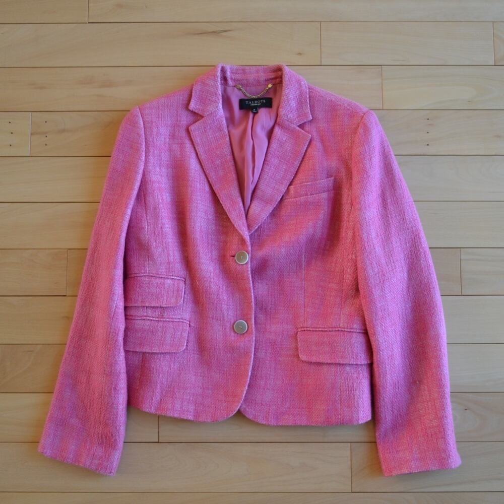 Talbots Pink Tweed Blazer Suit Jacket Size 8